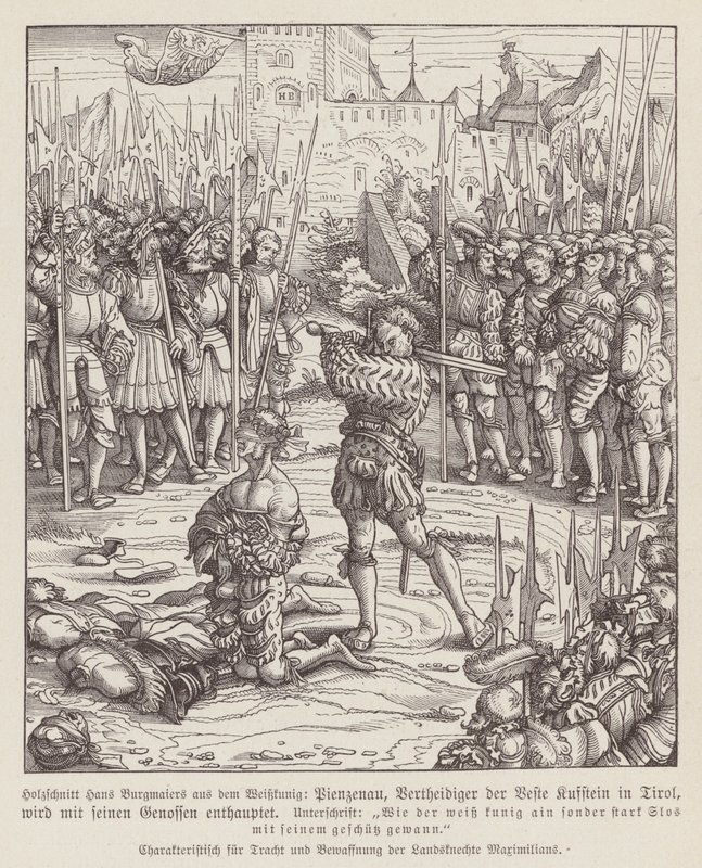 Avrättning av väktaren i Kufstein, Tyrolen (träsnitt) av Hans (after) Burgkmair