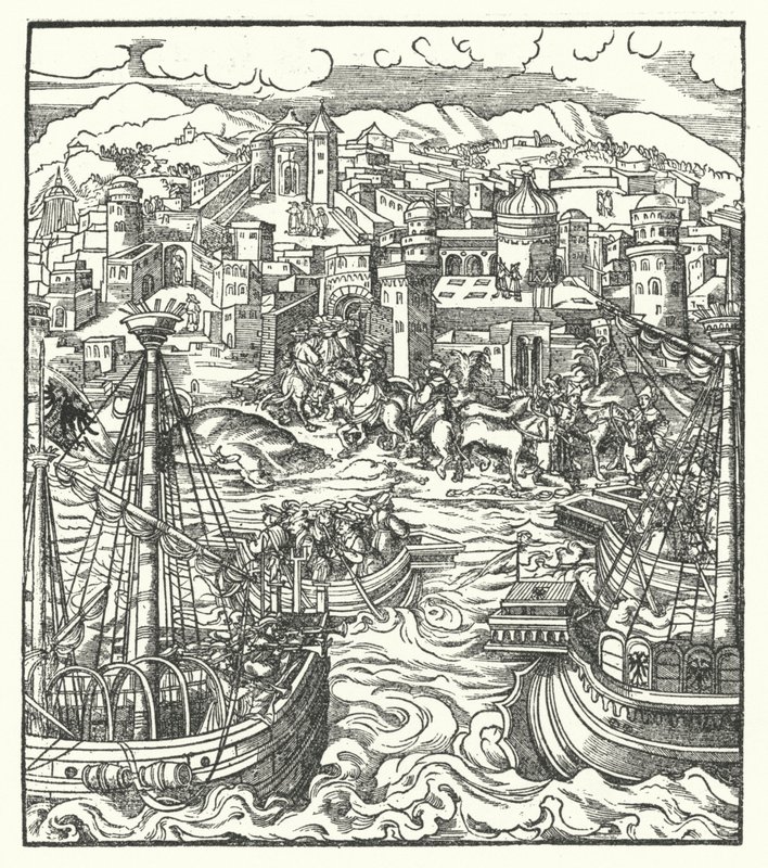 Fredrik III, helig romersk kejsare, anländer till Rom med sin brud, Eleanor av Portugal av Hans (after) Burgkmair