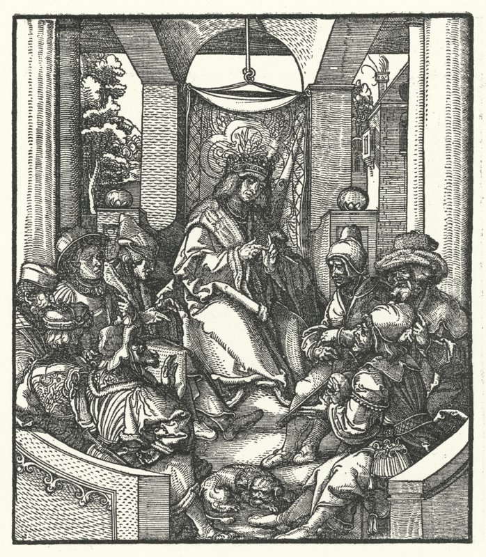 Kung Ludvig XI av Frankrike förhandlar med flamländska rebeller av Hans (after) Burgkmair