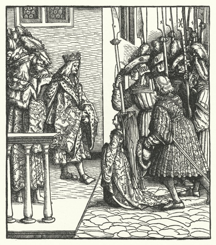 Margareta av Österrike, dotter till ärkehertig Maximilian av Österrike, överlämnad till kung Ludvig XI av Frankrikes förmyndarskap av Hans (after) Burgkmair
