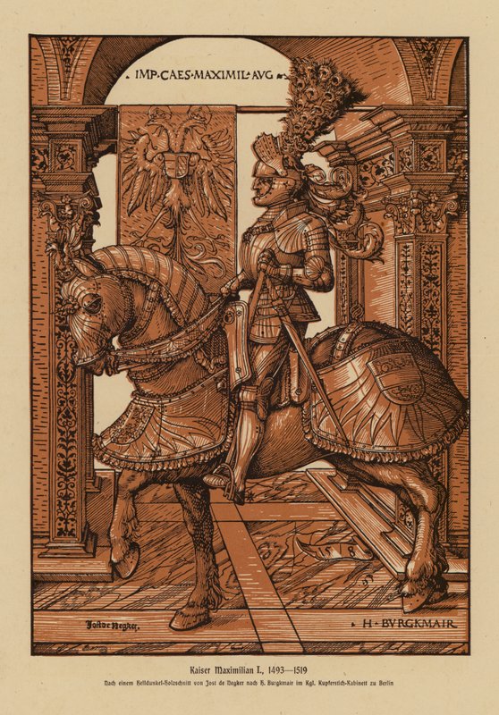 Maximilian I, tysk-romersk kejsare (träsnitt) av Hans (after) Burgkmair