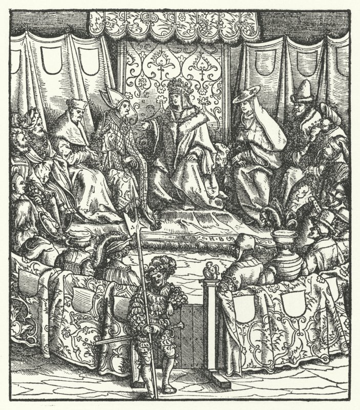 Den helige romerske kejsaren Maximilian I förhandlar med ungrarna av Hans (after) Burgkmair