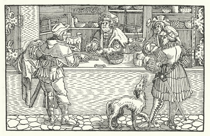 Pengaväxlaren (gravyr) av Hans (after) Burgkmair