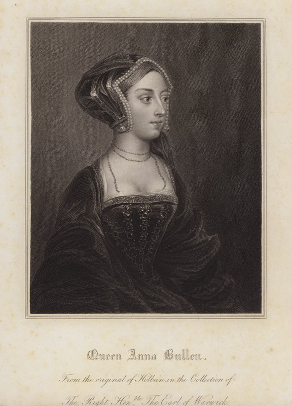 Anne Boleyn, andra fru till kung Henry VIII (gravyr) av Hans (after) Holbein the Younger