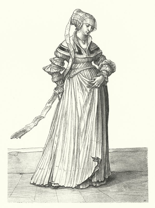 Dräkt av en kvinna från Basel (gravyr) av Hans (after) Holbein the Younger