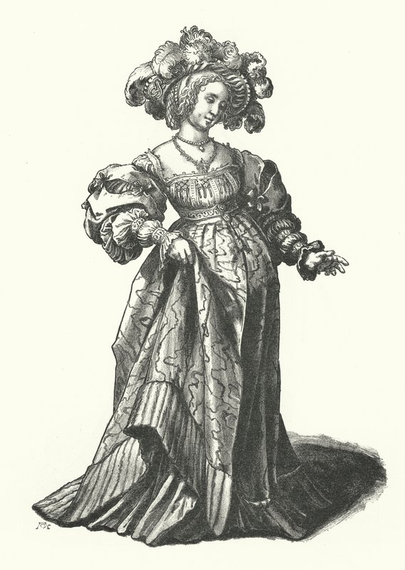 Dräkt av en kvinna från Basel (gravyr) av Hans (after) Holbein the Younger