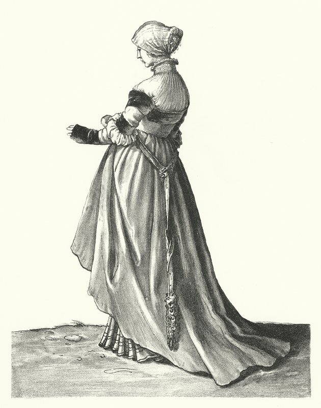 Dräkt av en kvinna från Basel (gravyr) av Hans (after) Holbein the Younger