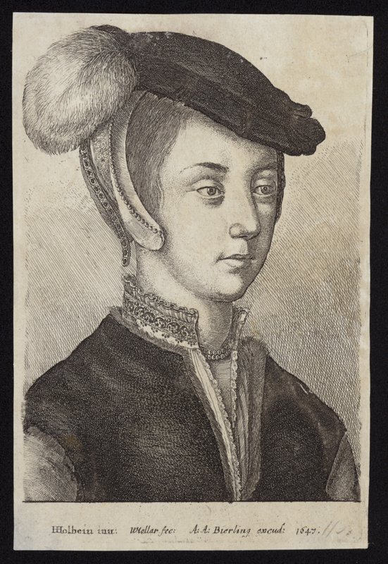 Ung kvinna med en mössa med fjäder av Hans Holbein der Jüngere
