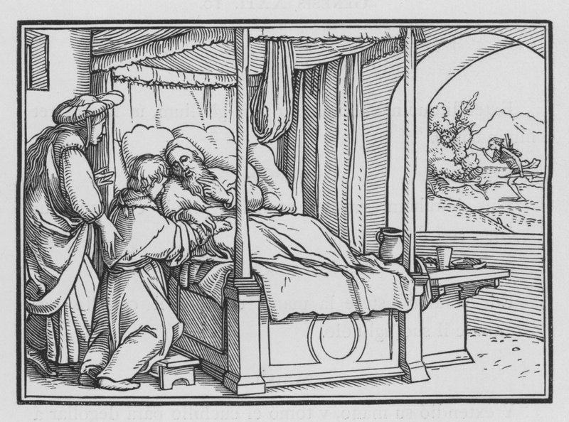 Jakob bedrar sin Fader och får välsignelsen, 1 Mosebok XXVII, 21 av Hans Holbein der Jüngere