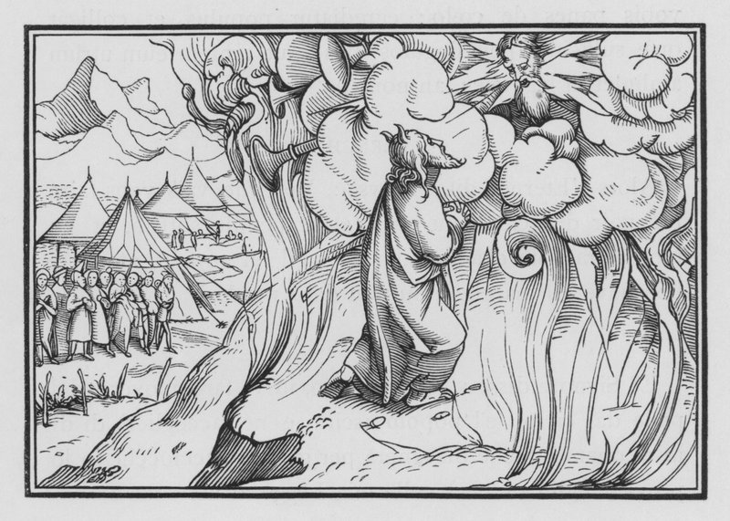 Guds rädda närvaro på berget, Andra Mosebok XIX, 18 av Hans Holbein der Jüngere