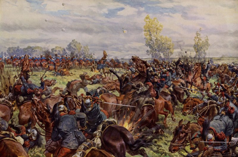 Strid under den stora franska offensiven väster om Argonne, 25-30 september 1915 (färg litho) av Hans W. (after) Schmidt