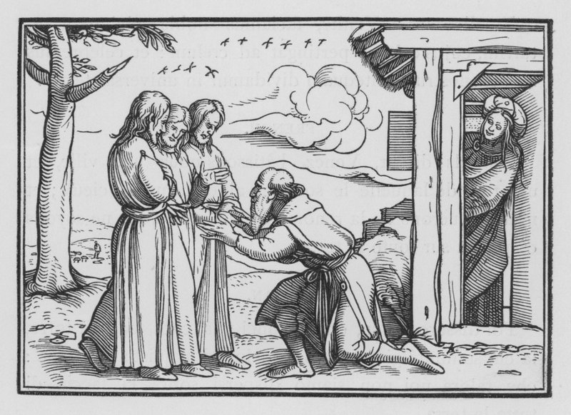 Abraham underhåller tre änglar, Genesis XVIII, 2 av Hans after Holbein the Younger