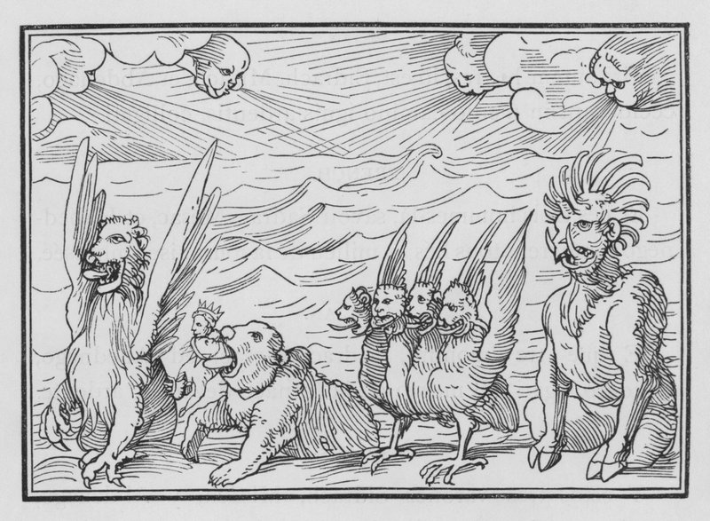 Daniels Vision of the Four Beasts, Daniel VII, 3 av Hans after Holbein the Younger