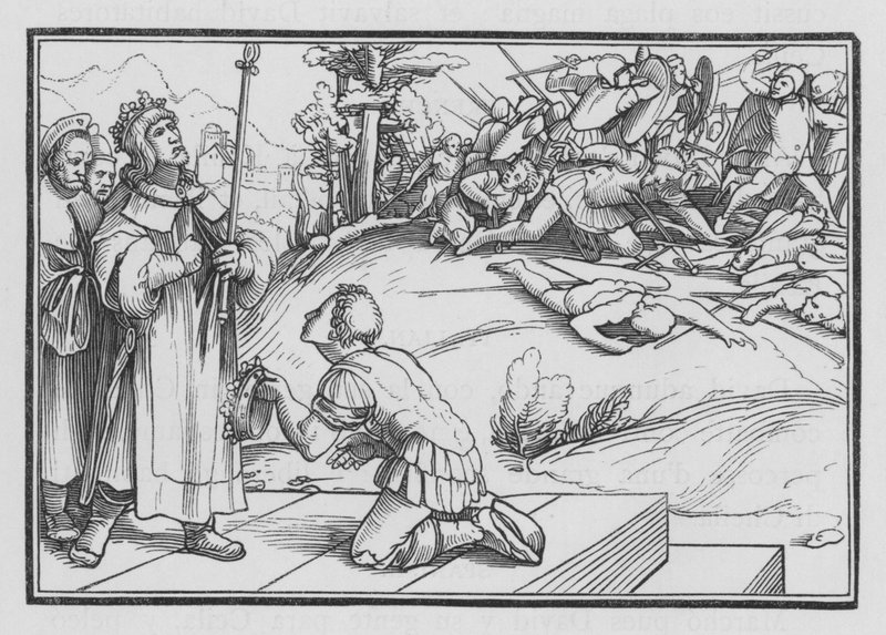 David klagar över Saul och Jonatan, 2 Samuel I, 11 av Hans after Holbein the Younger