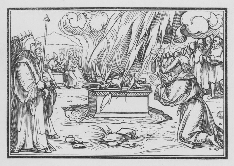 Elia ber, besvaras av eld från himlen, 1 kung XVIII, 38 av Hans after Holbein the Younger
