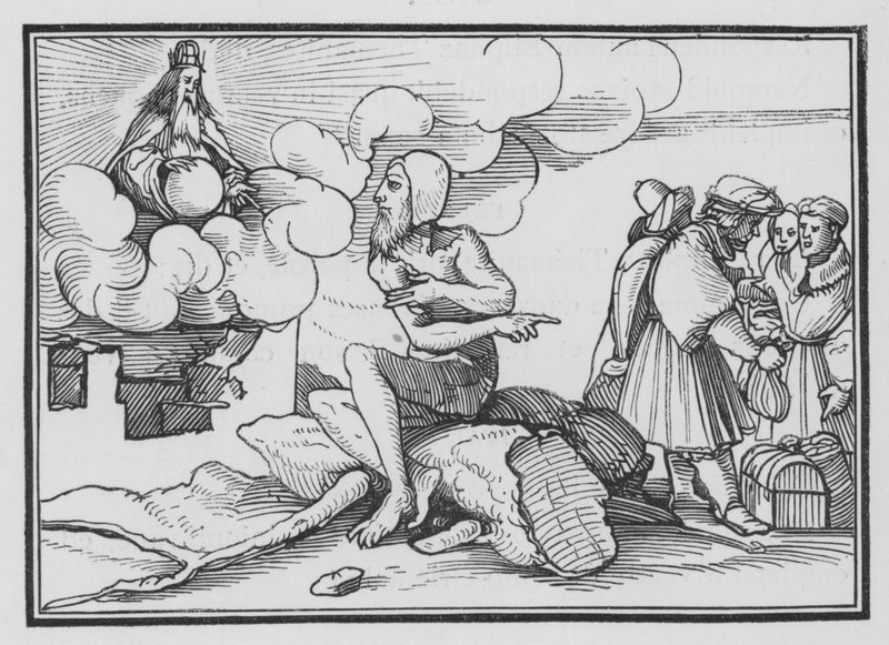 Gud svarar Job ur virvelvinden, Job XXXVIII, 1, 2 av Hans after Holbein the Younger
