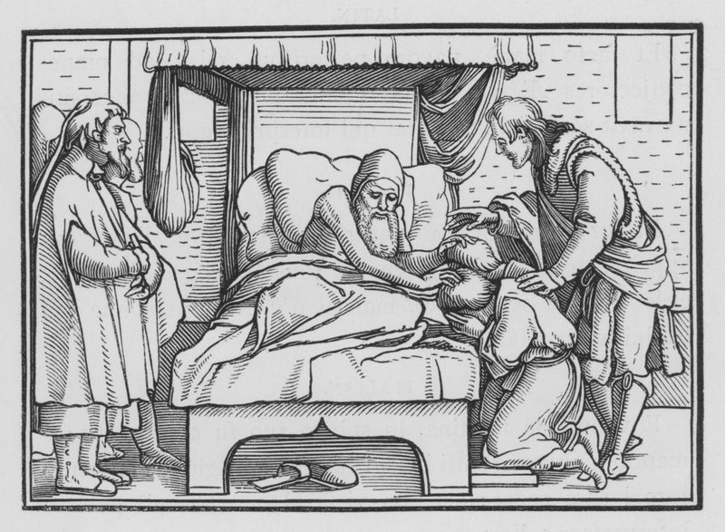 Jakob välsignar Josef och hans två söner, Genesis XLVIII, 14 av Hans after Holbein the Younger