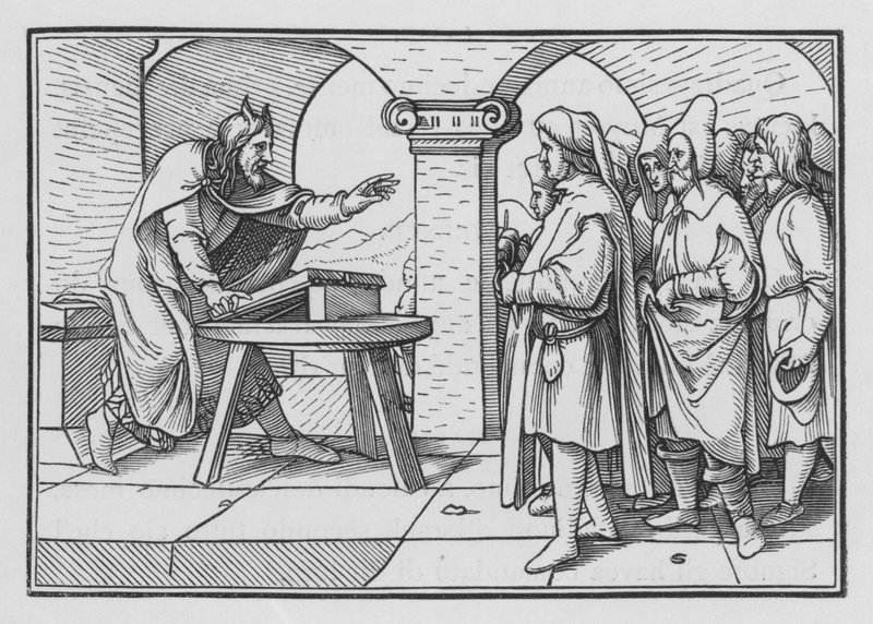 Moses uppmanar till lydnad från Guds tidigare handlingar, Femte Mosebok IV, 1 av Hans after Holbein the Younger