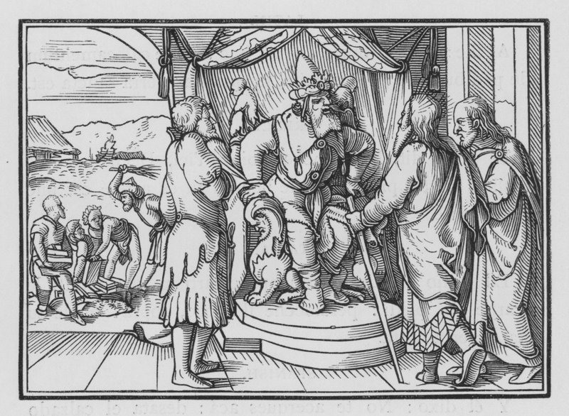 Farao Chideth Moses och Aron för deras budskap, Exodus V, 2 av Hans after Holbein the Younger