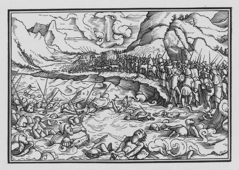 Farao förföljer israeliterna, Exodus XIV, 28 av Hans after Holbein the Younger