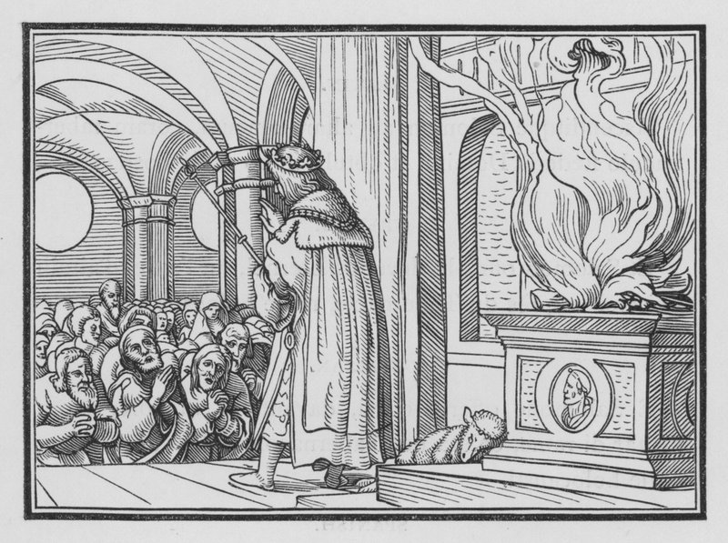 Salomo välsignar folket och prisar Gud, 2 Krönikeboken VI, 12 av Hans after Holbein the Younger