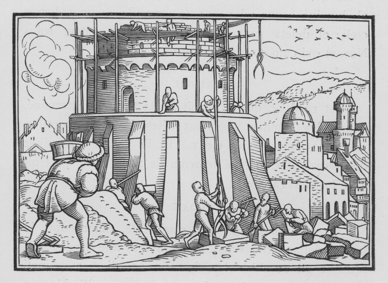 Babels torn, 1 Mosebok XI, 4 av Hans after Holbein the Younger