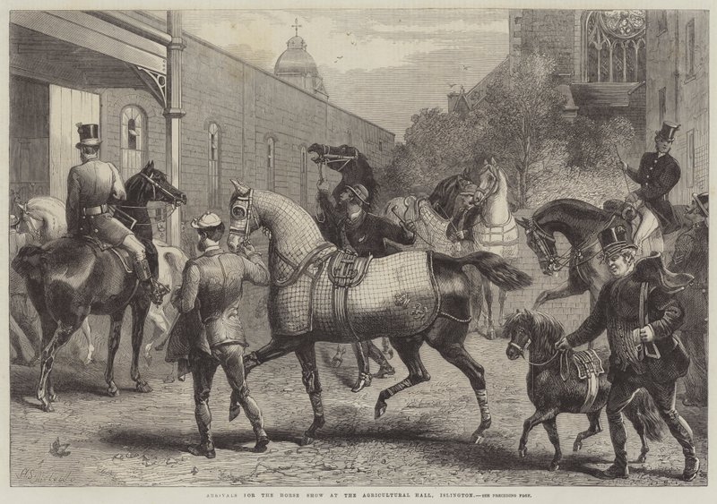 Ankomster till Horse Show i Agricultural Hall, Islington av Harden Sidney Melville