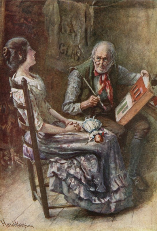 Bertha och hennes far (färg litho) av Harold Copping