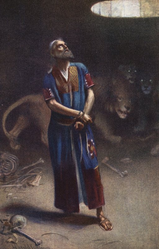 Daniel i lejongropen (färglitografi) av Harold Copping