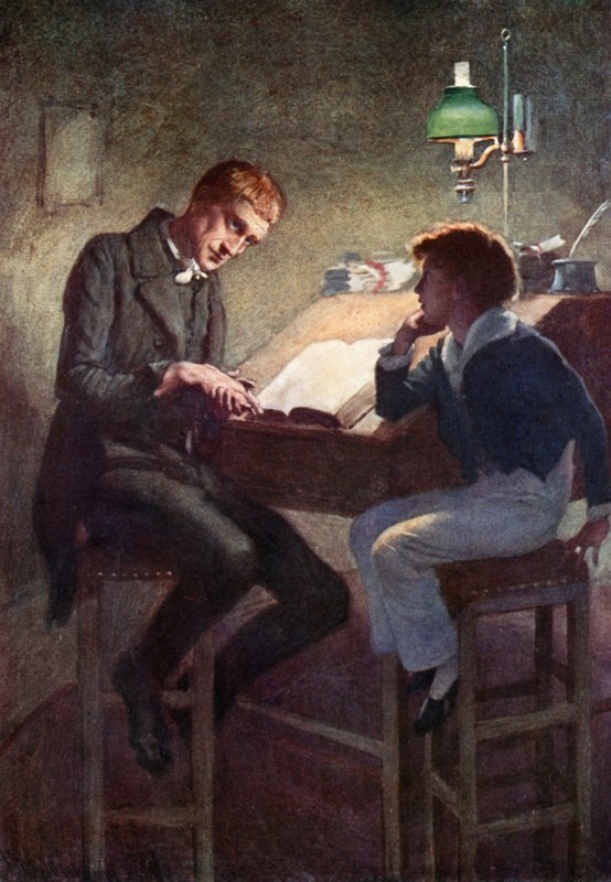 David Copperfield och Uriah Heep (litho i färg) av Harold Copping