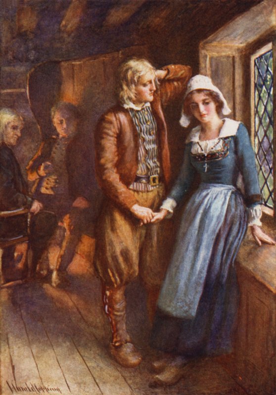 Gabriel och Evangeline (färg litho) av Harold Copping