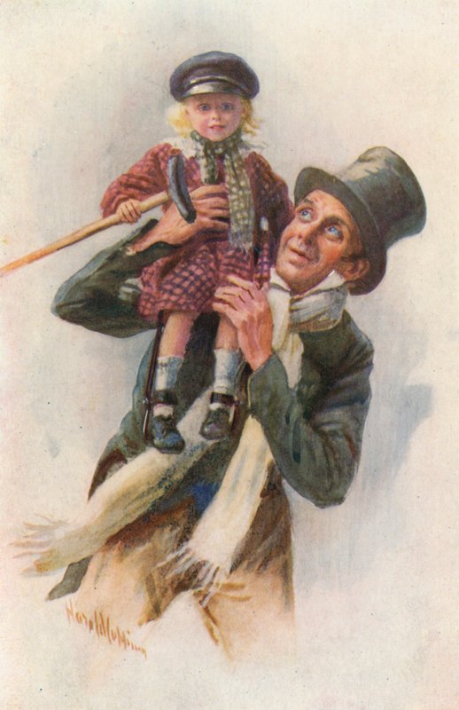 Illustration för A Christmas Carol av Charles Dickens (färg litho) av Harold Copping