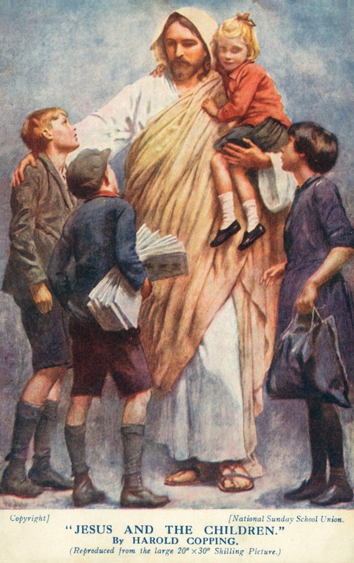 Jesus och barnen (färglitografi) av Harold Copping