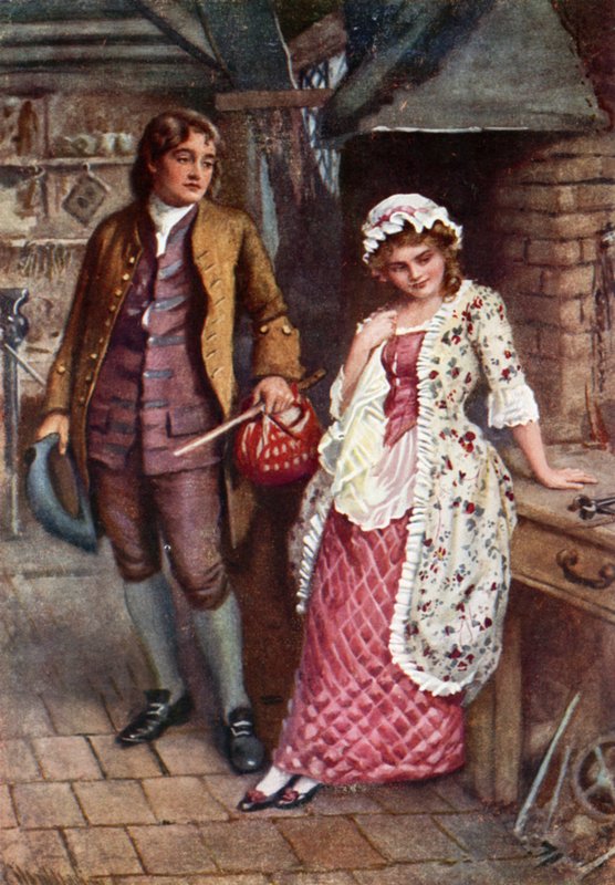 Joe Willet och Dolly Varden (färg litho) av Harold Copping