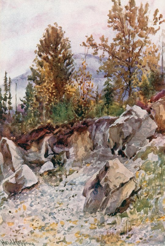 Mount Mackenzie, från Quarry nära Revelstoke av Harold Copping