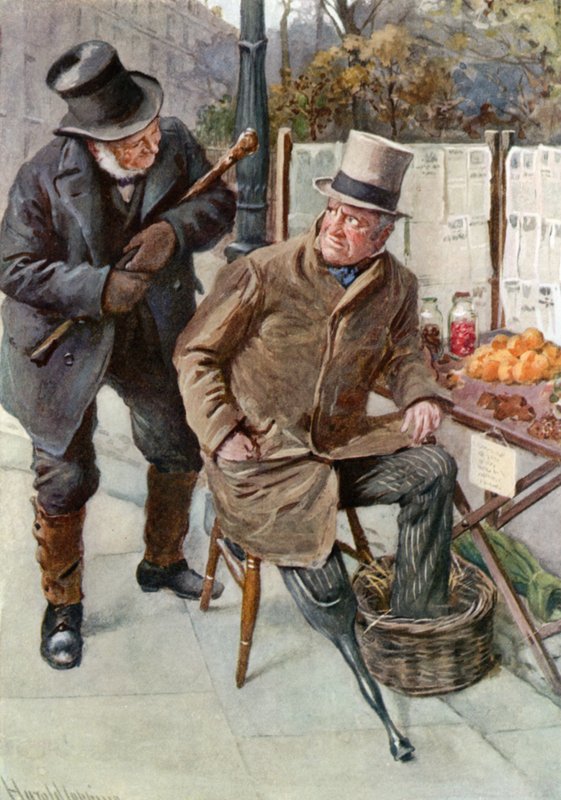 Mr. Boffin och Silas Wegg (färg litho) av Harold Copping