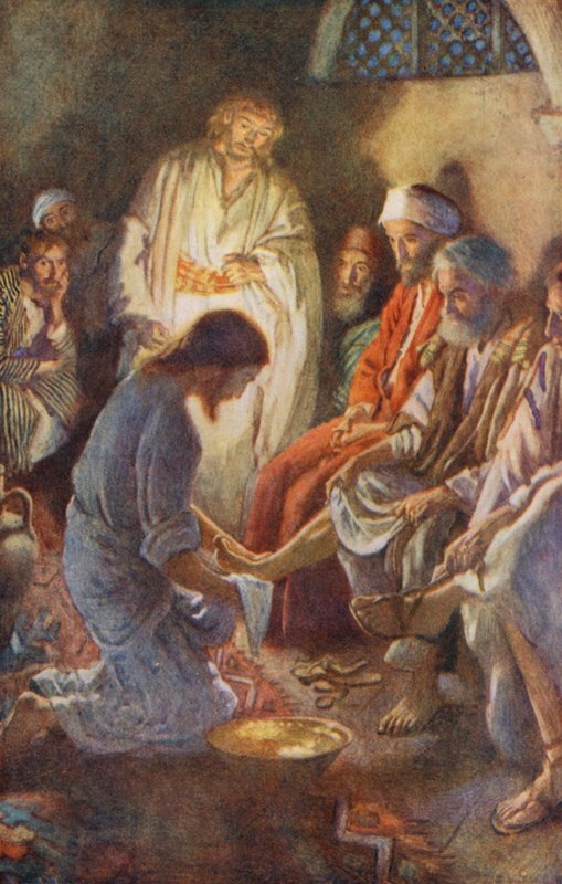 Nya testamentet: En lektion i ödmjukhet (färglitografi) av Harold Copping