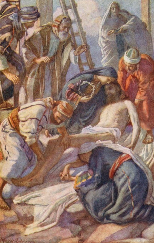 Nya testamentet: Vid korset (färglitografi) av Harold Copping