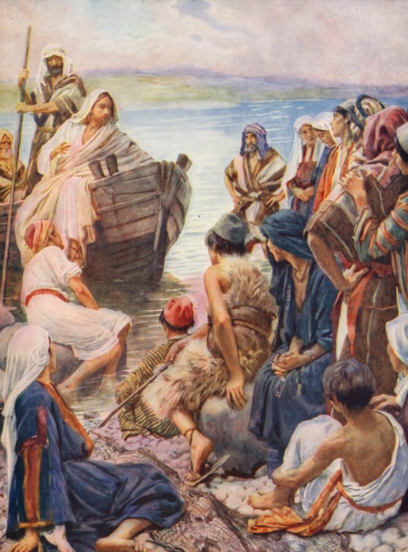 Nya testamentet: Vid sjön (färglitografi) av Harold Copping