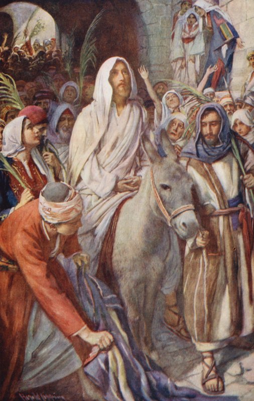 Nya testamentet: "Hosianna till Davids son" (färglitografi) av Harold Copping
