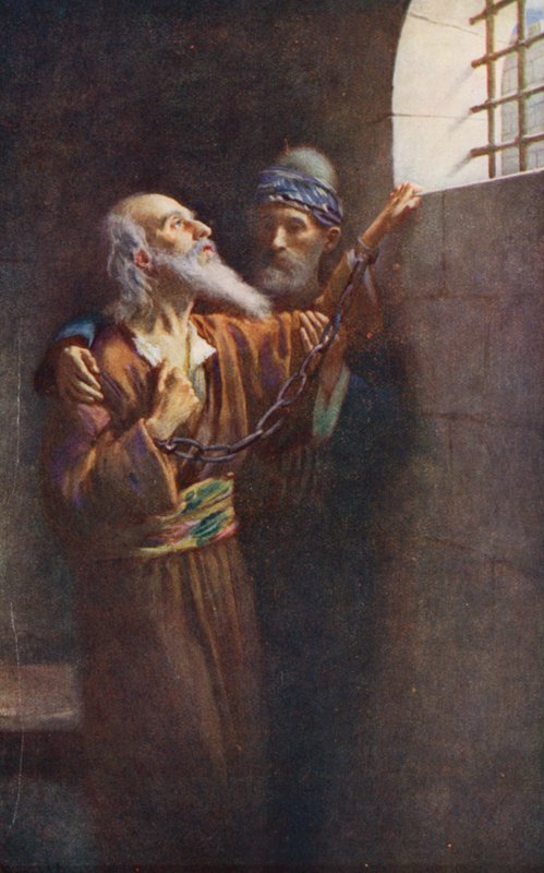 Nya testamentet: "Jag har kämpat en god strid" (färglitografi) av Harold Copping
