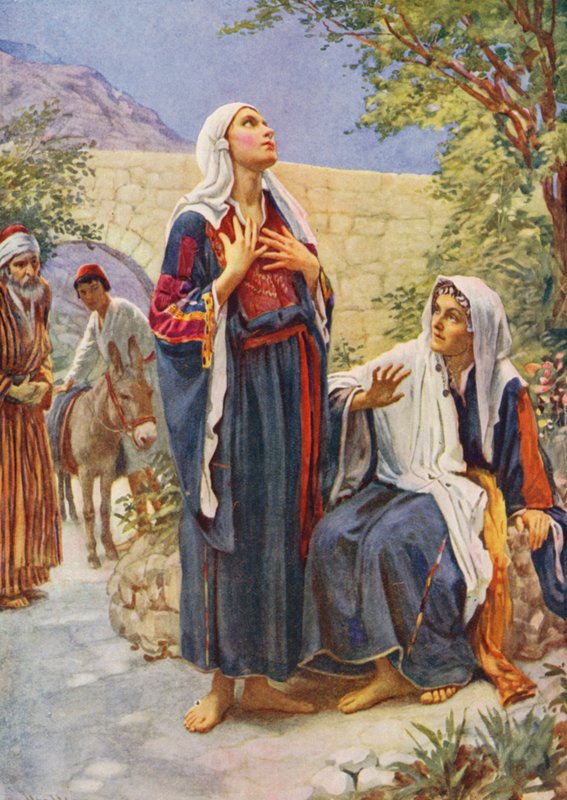 Nya testamentet: Maria och Elisabeth (färglitografi) av Harold Copping