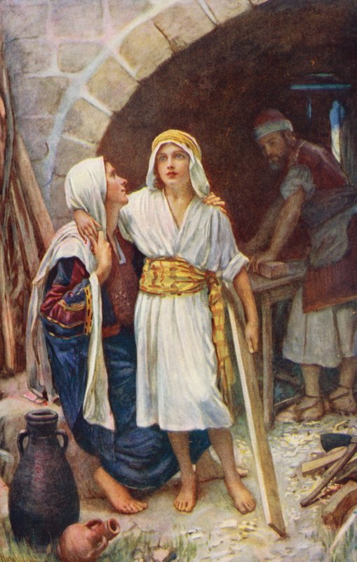 Nya testamentet: Hemmet i Nasaret (färglitografi) av Harold Copping