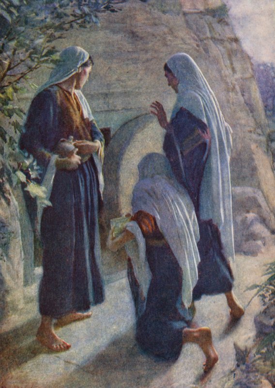 Nya testamentet: Kvinnorna vid graven (färglitografi) av Harold Copping