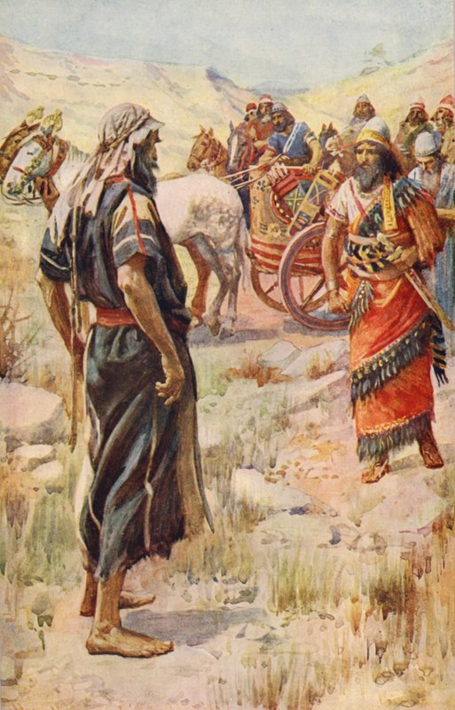 Gamla testamentet: Elijah och Ahab (färglitografi) av Harold Copping