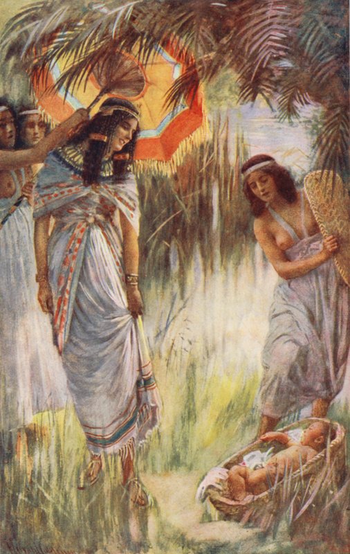 Gamla testamentet: Moses fynd (färglitografi) av Harold Copping