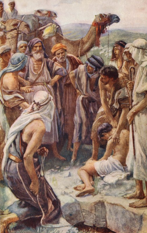 Gamla testamentet: Josefs försäljning (färglitografi) av Harold Copping