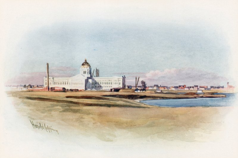 Regina, Saskatchewan, New Parliament House under uppförande av Harold Copping