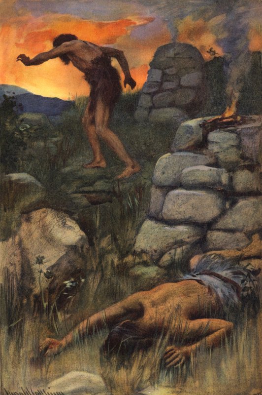 Mordet på Abel (färglitografi) av Harold Copping