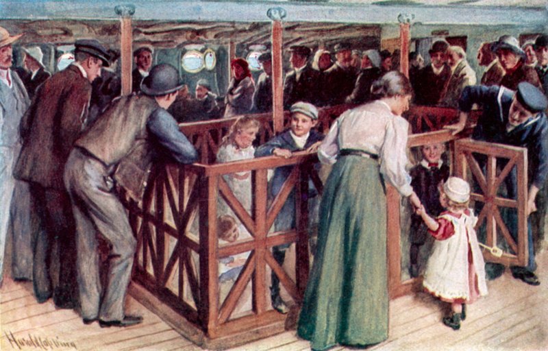 Barnens sandlåda mellan däck på SS Empress of Britain av Harold Copping
